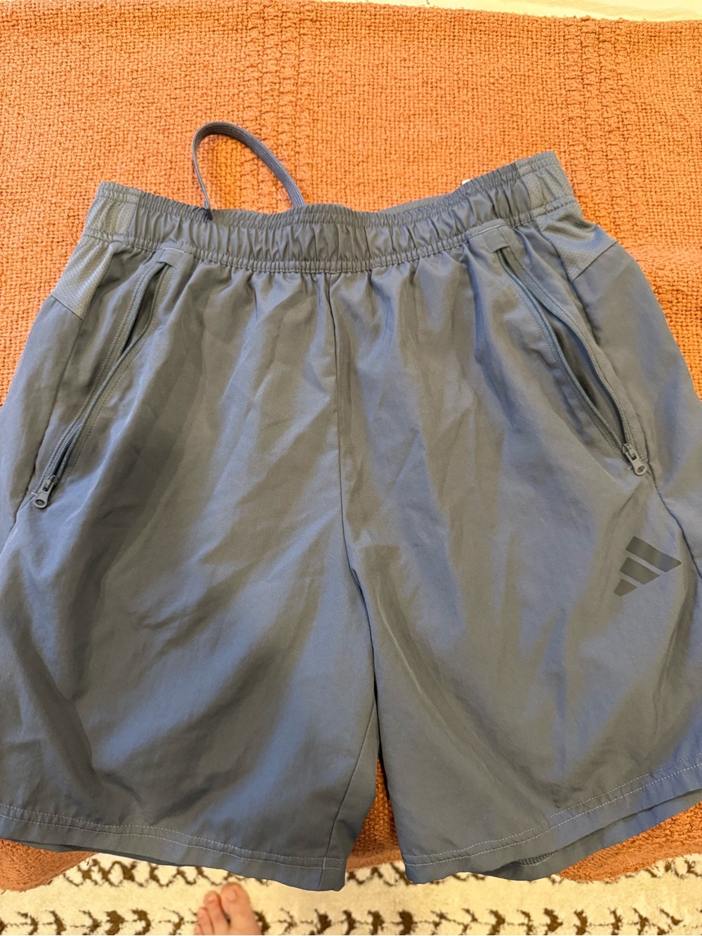 adidas Blue-Gray Athletic Training Shorts with Zip Pockets